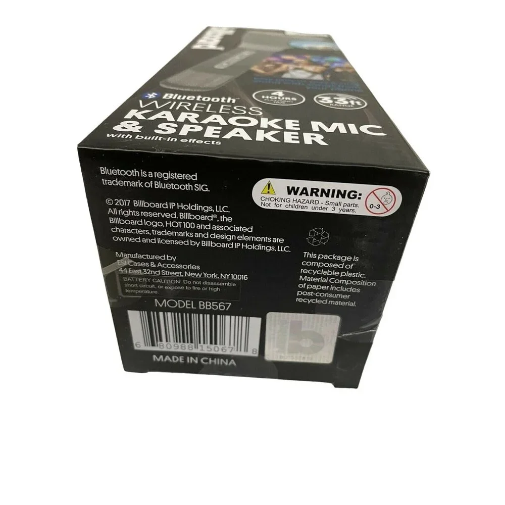 Billboard Wireless Karaoke Mic & Speaker Unisex OS Black Bluetooth BB567 Echo
